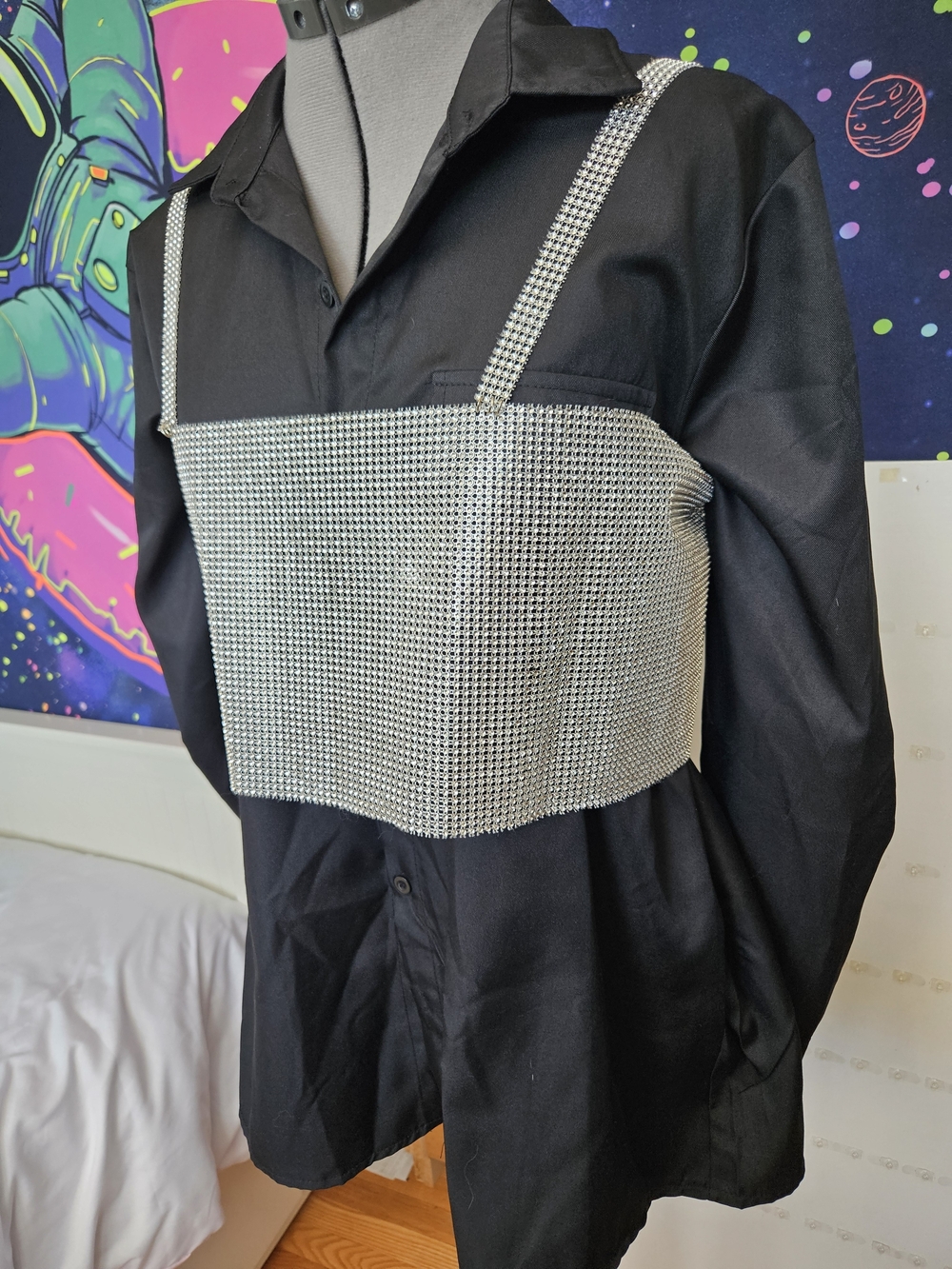 Silver Rhinestone Mesh Crop Layer - Picture 2 of 6